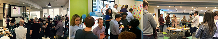People gathering to meet and learn at Design Thinking Association Chapter Events.
